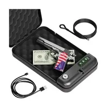 Portable Pistol Safe Electronic Lock Box Key Access Silent Compact