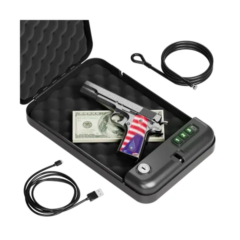 Portable Pistol Safe Electronic Lock Box Key Access Silent Compact