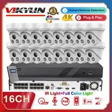 Vikylin 4K 16CH 16 POE NVR CCTV System 8MP Smart Full Color+IR IP Camera MIC Lot