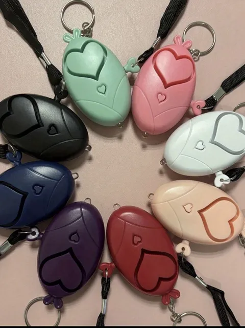 Heart Design Personal Attack Alarm Keychain, 130dB, LED Flashlight, Multicolor