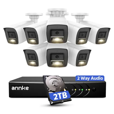 ANNKE 8CH 2MP Two-Way Audio Analog Wired Security Camera 8 Cams, White