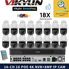 VIKYLIN SmartFind 16POE 16CH NVR 360 degree 18×ZOOM 8MP 4K PTZ IP Camera MD Lot