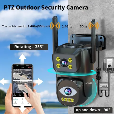 4 Pack Dual Lens Outdoor Security Camera 5G 2.4G WiFi PTZ Auto Tracking System