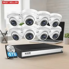 Security Camera System 16CH 4K PoE 8 Cameras 4TB HDD Night Vision