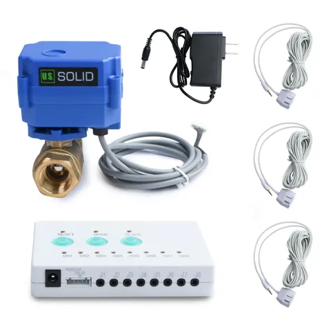 U.S. Solid Leak Detector Auto Shutoff Valve Sound Alarm 1 Motorized Brass Ball