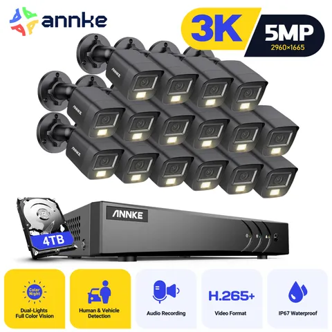 ANNKE 16CH DVR 5MP Audio Home Security Camera System Color Night Human Detection