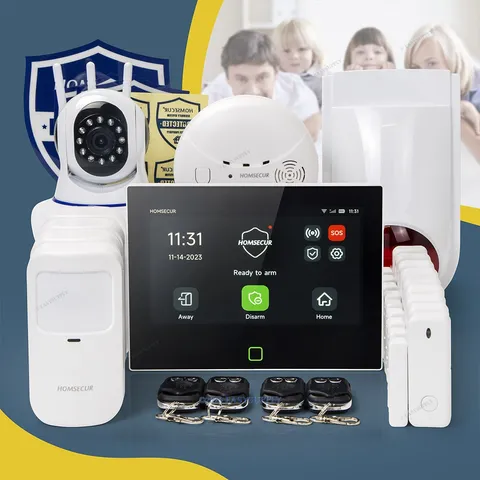 HOMSECUR Wireless WIFI 4G 2G Home 7" Alarm System Touch Screen+6*PIR+Door Sensor