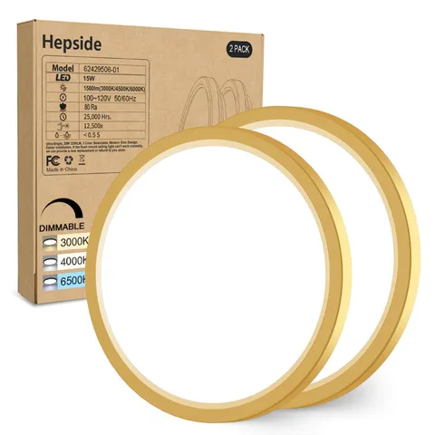 hepside 2Pack Dimmable Flush Mount Ceiling Light Fixture 7.5Inch-2pack, Gold