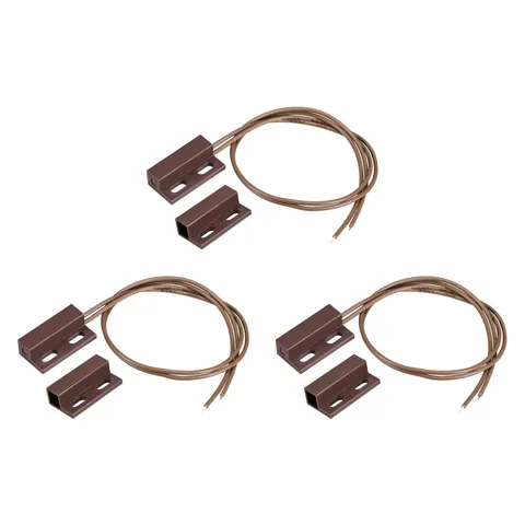 Wired Door Contact Sensor NC Surface Mount Magnetic Reed Switch Brown 3 Pcs