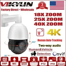 Vikylin 4K 8MP 40X 25X ZOOM PTZ 360° Outdoor POE IP Camera IR Auto Tracking NDAA