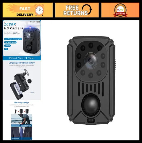 1080P HD Body Camera Portable Video Recorder, Night Vision, 120° Wide Angle, Cli