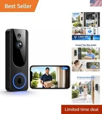 1080P Wireless Security Camera with AI Human Detection & Night Vision - Black