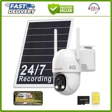 4G LTE Solar Security Camera Outdoor Wireless No WiFi w/ SD Card & SIM
