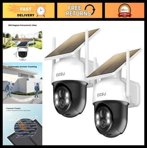 Wireless Solar Outdoor Security Camera, 2K HD, Night Vision, Auto Tracking, 360°