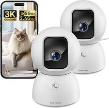 2 Pack 5G Pet Camera Indoor with Phone App, 3K Cat Dog Camera with Speaker, 5MP