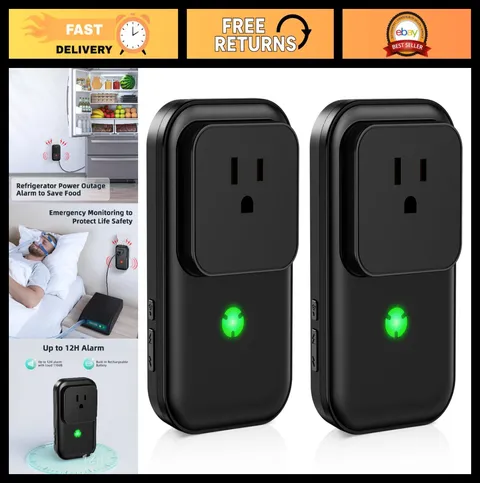 Power Outage Alarm 2 Pack - Freezer & Refrigerator Alert, 7 Sirens, 110dB LED In