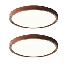 HEYAN Walnut Wood Flush Mount Ceiling Light Fixture,16 16Inch（2 pack）,