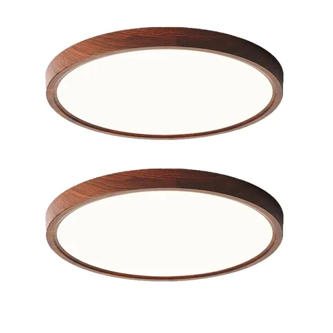 HEYAN Walnut Wood Flush Mount Ceiling Light Fixture,16 16Inch（2 pack）,
