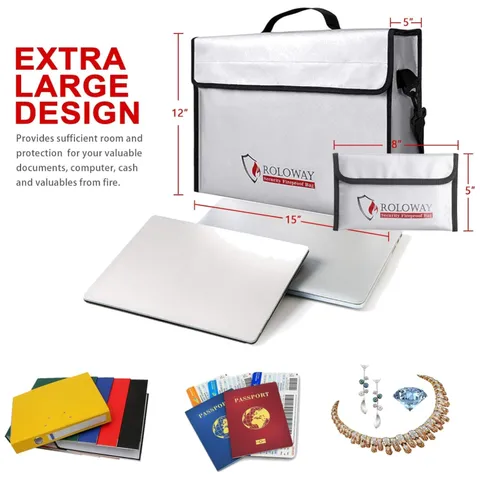 Fireproof Folder Safe Bag - Water Resistant - Zipper Closure