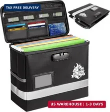 BALEINE Fireproof Document Box with Lock, Portable Fireproof Document Bag Waterp