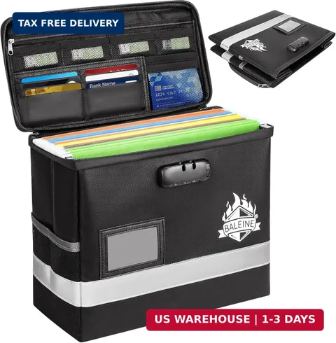 BALEINE Fireproof Document Box with Lock, Portable Fireproof Document Bag Waterp