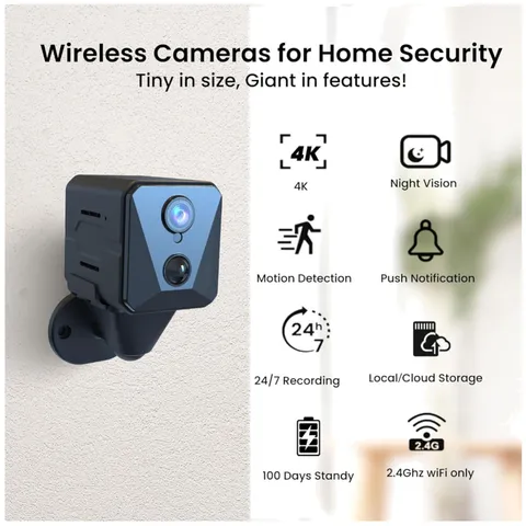 Long Battery Life Security Camera, 4K HD, Night Vision, WiFi