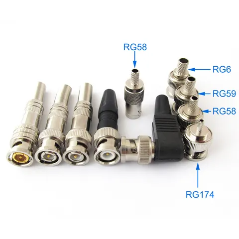 10pcs BNC Male Female Solder/Solderless Connectors for RG58 RG59 RG6 RG174 cable