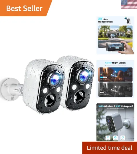 Weatherproof 2-Pack Outdoor Security Cameras with 2-Way Audio and Motion Alerts