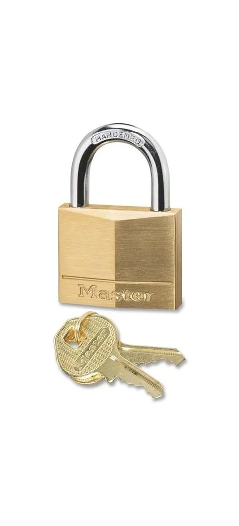Padlock, Keyed Different Key, 1/4 in Dia Shackle, Steel Shackle, Brass Body, 1-9