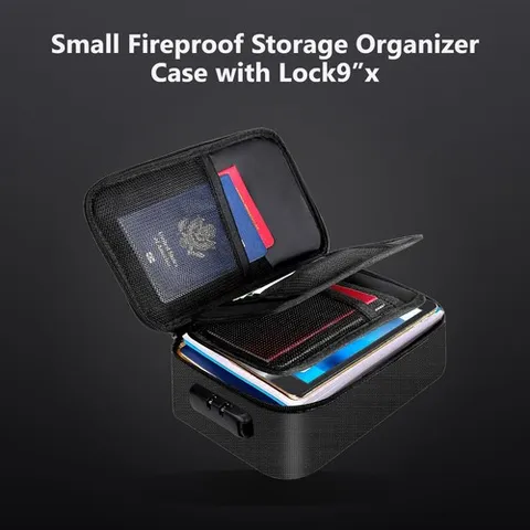 Small Fireproof Storage Organizer Case with Lock9”x 5.3”x 3.7”, 3-Layer Soft ..,