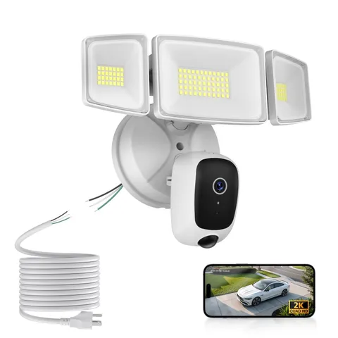Onforu 2K Floodlight Camera Plug&Hardwired, Smart Security White