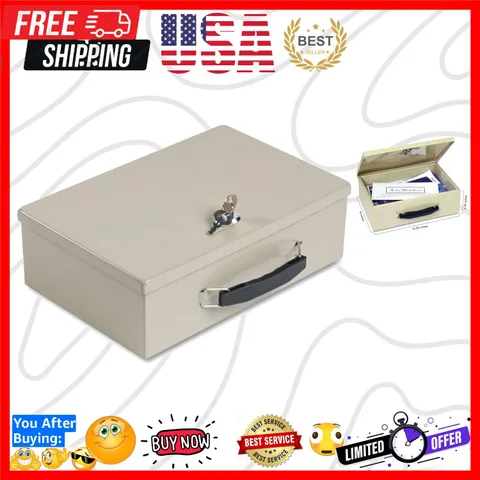 MMF Industries Fire-Retardant Steel Security Chest with Key Lock | Tan | Incl...
