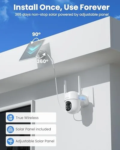 VIZIUUY SOLAR SECURITY CAMERAS WIRELESS OUTDOOR, 3MP PAN TILT 360°WIFI -  WHITE