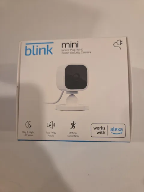 Blink Mini Compact indoor plug-in smart security camera 1080p HD, New/Sealed
