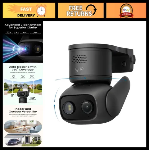 Indoor/Outdoor Security Camera 360° Pan & Tilt, Color Night Vision, AI Detection