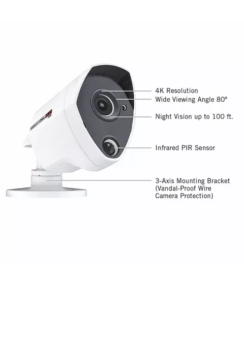 Night Owl CM-PTHD80W-BU 4K White Bullet Security Camera with 60ft BNC Cable