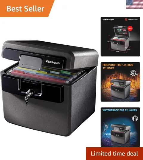Elegant Black Fireproof & Waterproof Safe - Ultimate Document Protection