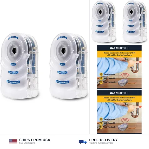 Zircon Leak Alert WiFi- 2 Pack - Smart Electronic Water Detector Alarm with E...