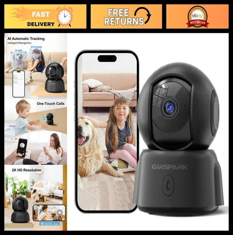 2K Indoor Security Camera - WiFi 360° Pet Monitor, Night Vision, Motion Detectio