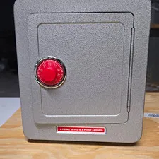 Small Metal Money Safe, Portable Combination Lock, Textured Finish, Gray/Red