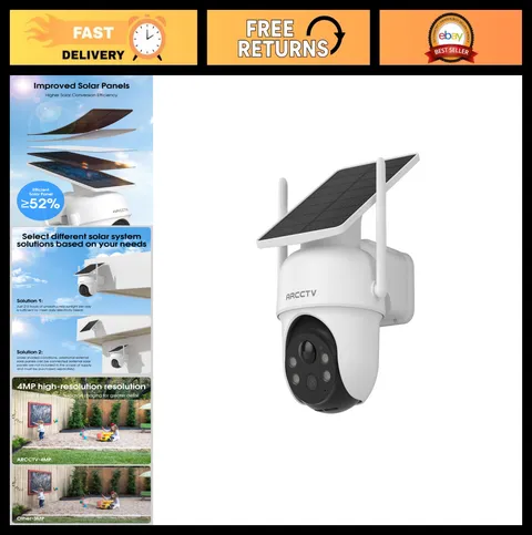 4MP Wireless Solar Outdoor Security Camera, Dual Band WiFi, PIR Detection, 2-Way