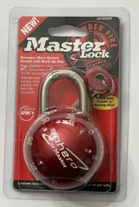Master “Sphero” Combination Lock NOS Red Padlock 2004 w/ Backup Key Discontinued