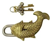 Fish Shape Door Lock Antique Victorian Style Handcrafted Brass Trick Padlock