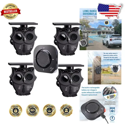 Long Range Wireless Driveway Alarm Solar Powered 4 Sensors 1/2 Mile Weatherproof