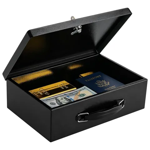 Fireproof Document Box with Key Lock - Small Safe for Jewelry, Cash, Passport -