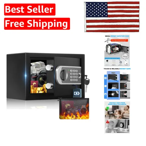 Small Black Safe Box with Combination Lock and Fireproof Bag - Privacy Secured