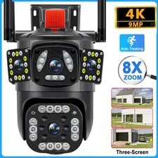 4K 9MP WiFi Surveillance Camera 360° Viewing Three Screen PTZ IP Camera Security