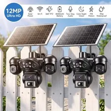 12MP 4K Solar Battery Powered Wireless WiFi Outdoor Home Security Camera System