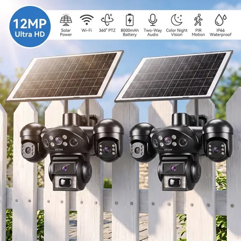 12MP 4K Solar Battery Powered Wireless WiFi Outdoor Home Security Camera System