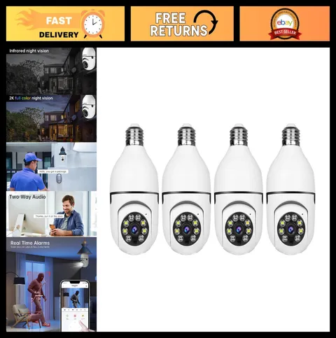 Wireless Light Bulb Security Camera - 2K HD, Motion Detection, Night Vision, 4-P